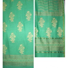 Chanderi Silk Cutwork Block Print Fabric & Dupatta Sea Green Set